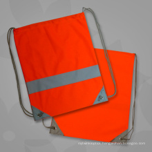 Orange Promotional Reflective Strap Drawstring Bags